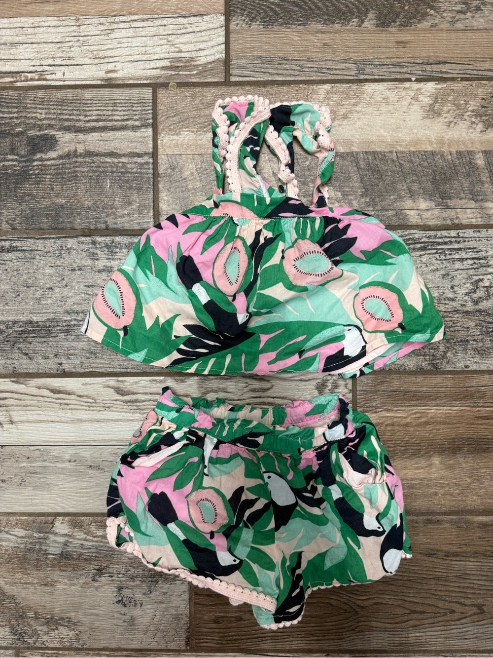 Janie and Jack Pink & Green Tropical Two-Piece Set